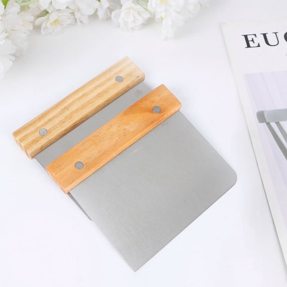 GOOHOCHY 2 Pcs Flour Scraping Baking Knife Pizza Cutter Scraper Silver