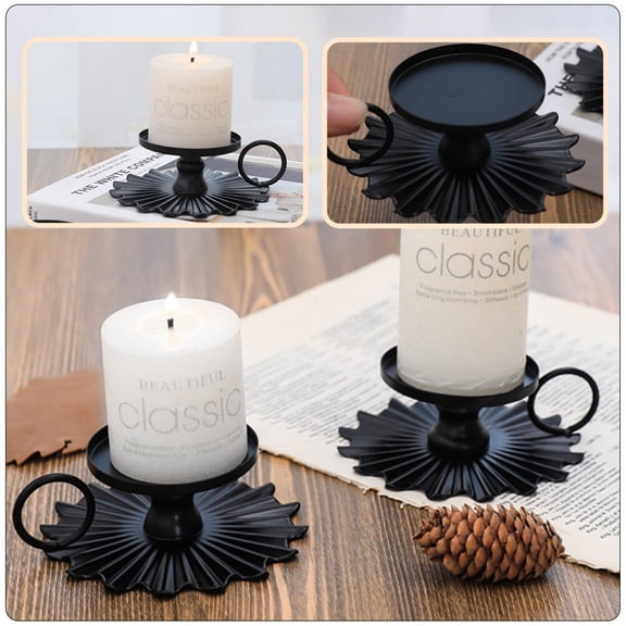GOOHOCHY 2 Pcs Hand Held Candlestick Retro Holders Decor Decorations Black