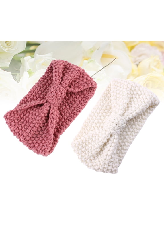 2 Pcs Headwraps Warm Hairband Crochet Cable Knit Bow Headband Mother