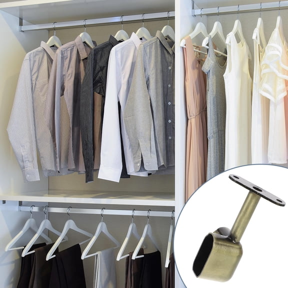 Mobutofu 2Pcs Wardrobe Bracket Golden Closet Pole Holder Rust Resistant for Shower Or Closet