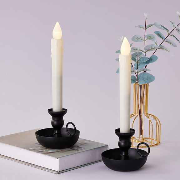 GOOHOCHY  2 Pcs Iron Art Candlesticks Desktop Home Gold Candleholders Black