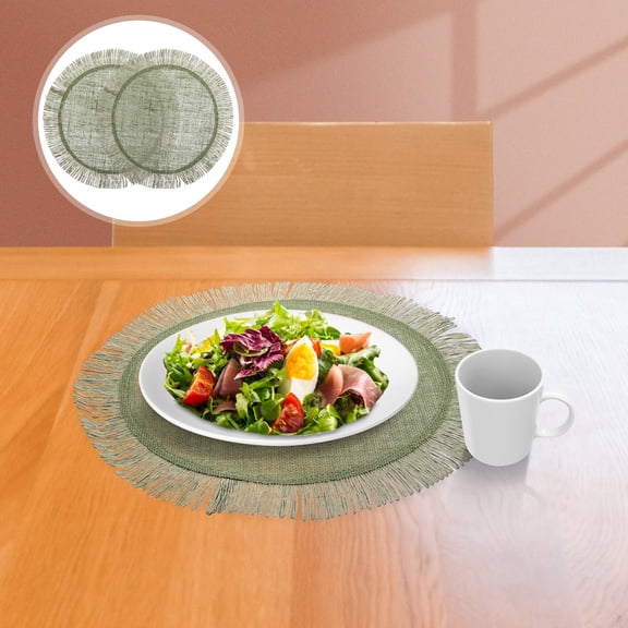Mobutofu 2Pcs Green Woven Style Placemat Round Insulated Pot Cushion Tableware Pad