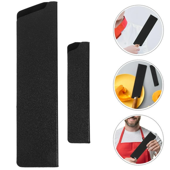 GOOHOCHY  2 Pcs Knife Set Cutter Sleeve Kitchen Serrated Utility Black