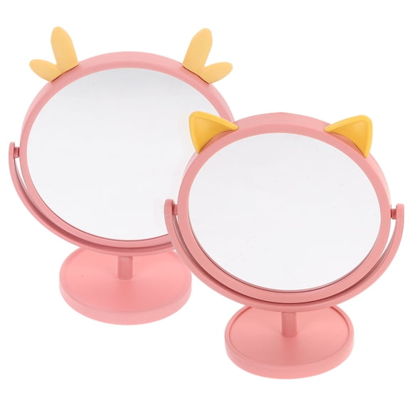 GOOHOCHY  2 Pcs Makeup Desk Cartoon Mirror Exquisite Workmanship Attractive