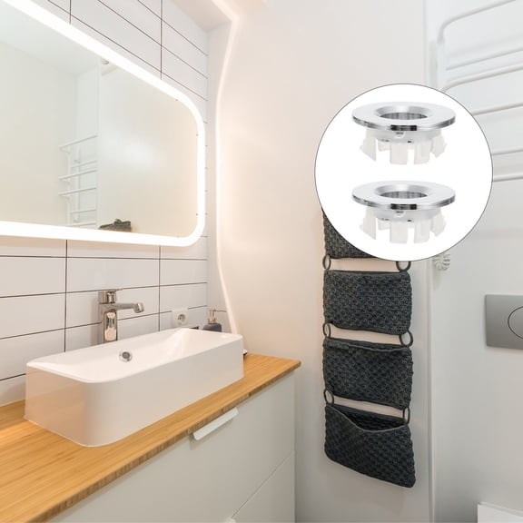 GOOHOCHY 2 Pcs Overflow Ring Sink Drains Bathroom Strainer Tub Cover Silver