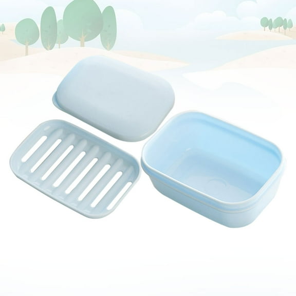 Mobutofu 2Pcs Blue Soap Box with Drain Double Layer Soap Holder for Bathroom