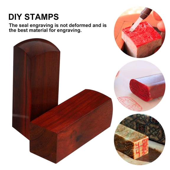 GOOHOCHY 2 Pcs Red Sandalwood Seal Stamp Blocks for Scrapbooking, Retro Style Decorative Craft Stamps