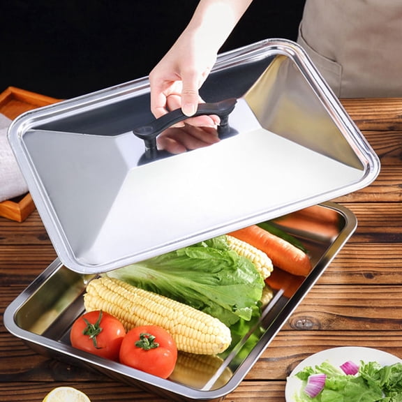 GOOHOCHY  2 Pcs Stainless Steel Cover Party with Trays and Platters Grills