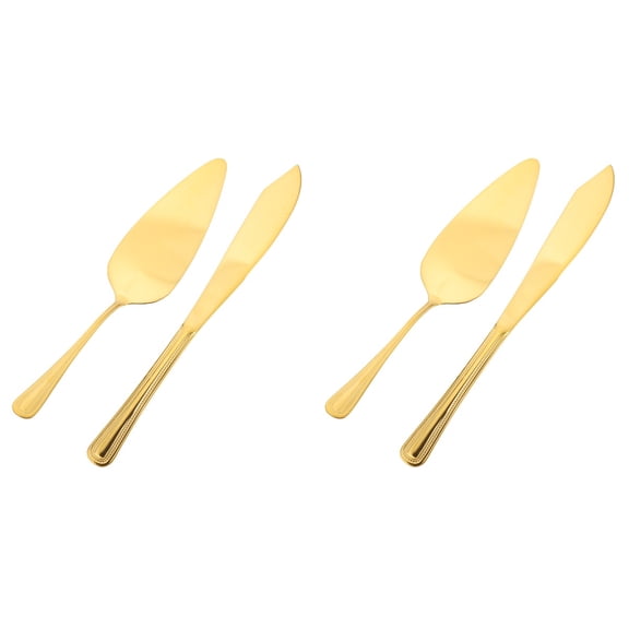 GOOHOCHY 2 Sets Cake Knife Baking Slicer Portable Cutter Bride Golden