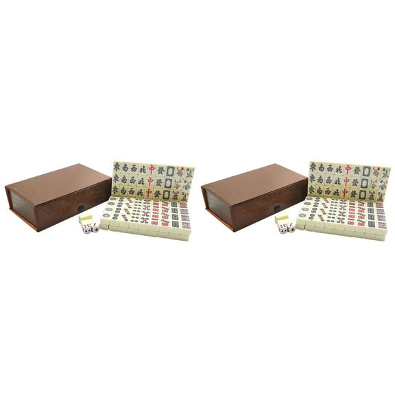 GOOHOCHY 2 Sets Leisure Traditional Mahjong Games Portable Home Carved Miss