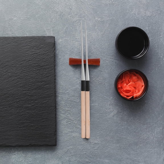 GOOHOCHY 2 pcs Sushi Chopsticks Long Stainless Steel Japanese Chopsticks Wood Handle Chef's Plating Tools for Sushi