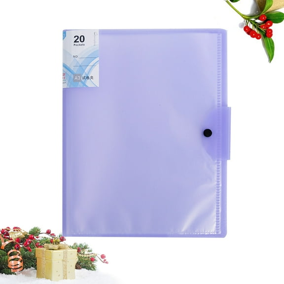 GOOHOCHY 20 Pages Transparent File Folder Examination Paper Storage Clip for A3 Report Display Cover Organizer Binder (Purple)
