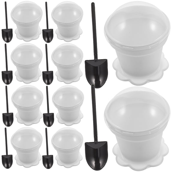 GOOHOCHY 20PCS White Flower Pot Shape Dessert Cups Plastic Containers with Lid for Cakes Puddings and More