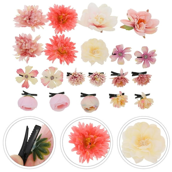 GOOHOCHY 21Pcs Toddler Snap Hair Clips Multi Colored Silk Cloth Iron Flower Shaped for Daily Life Wedding