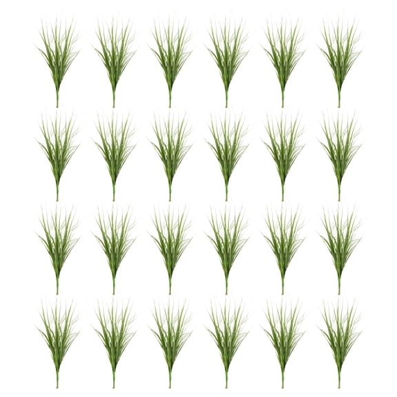 WEUVEB 24Pcs Weather Resistant Artificial Green Grass Stems for Office and Garden
