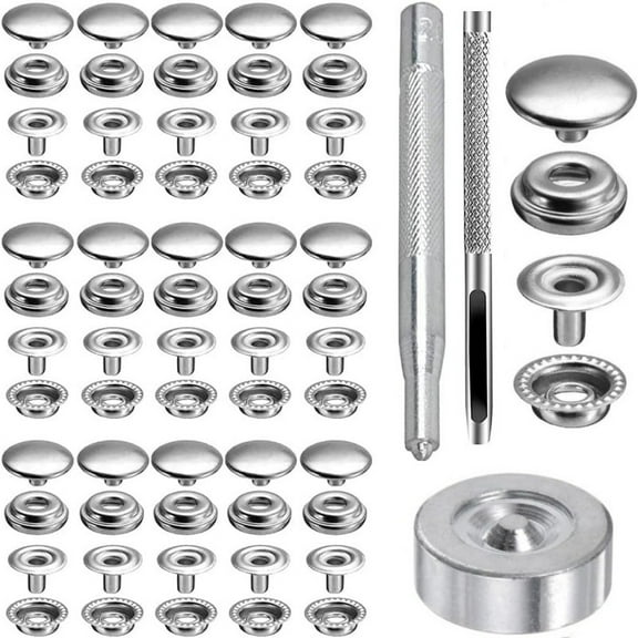 GOOHOCHY  25 Sets Heavy Duty Sewing Kit Snap Setter for Wallet Silver