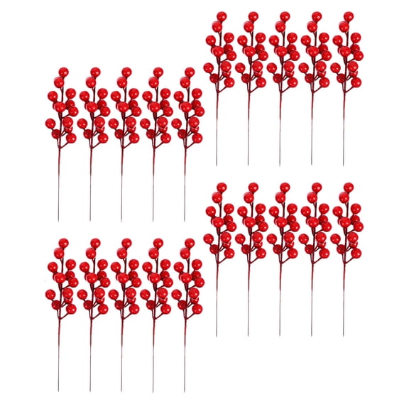 GOOHOCHY 25Pcs Simulated Red Berry Branch Red And Christmas Party Decoration