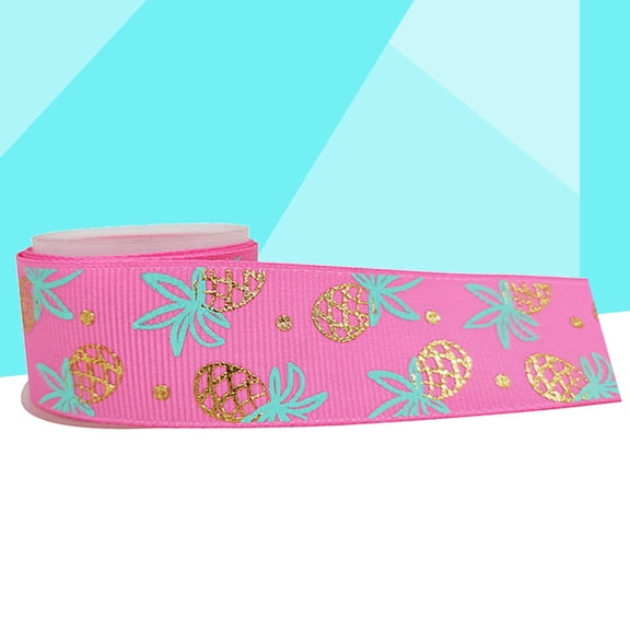 Mobutofu Glossy Pineapple Print Grosgrain Ribbon Roll Pink for Crafting