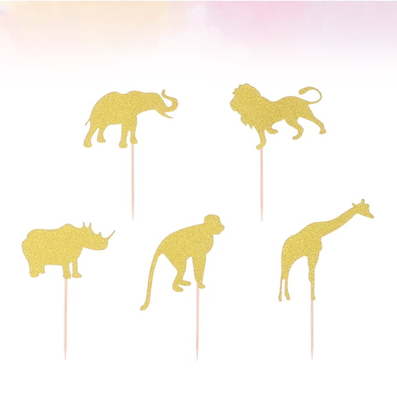 GOOHOCHY 25pcs Creative Zoo Cake Decor Lion Monkey Rhino Elephant Giraffe Cupcake Topper for Birthday Baby Shower (5pcs Each Style)