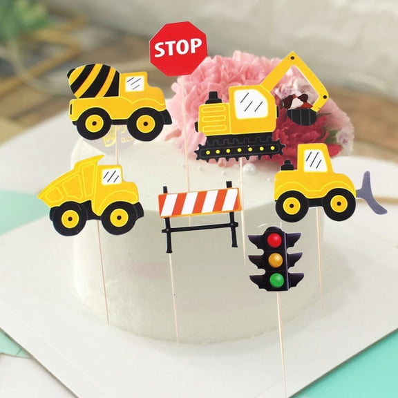 GOOHOCHY  28 Pcs Excavator Cake Card Insert Birthday Decoration Cupcake Cartoon Toppers