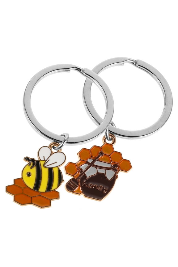 2Pcs Bee Key Ring Honeycomb Pendant Keychain Charm Cute Zinc Alloy for Women Men Daily Life