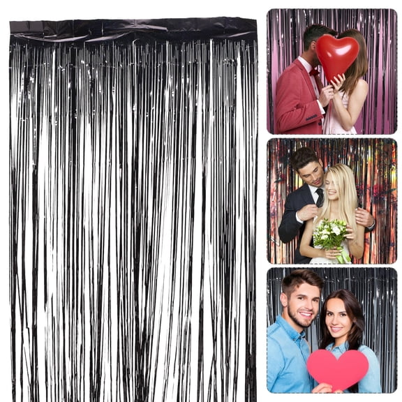 GOOHOCHY Black Fringe Curtain Set of 2, Elegant Window Drapes and Backdrop Panels for Home Decor or Event Decoration