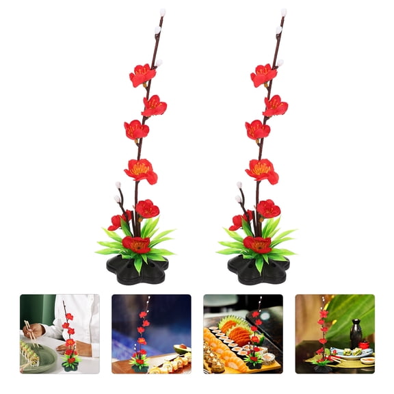 GOOHOCHY 2Pcs Fake Blossom Decor Red Plastic Sushi Plate Decoration For Friends