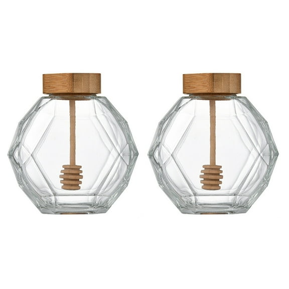 GOOHOCHY 2Pcs Glass Jars with Wood Lids for Kitchen Storage and Moisture Protection in Hexagonal Shape