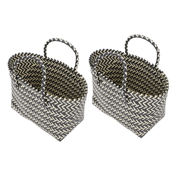 GOOHOCHY 2Pcs Market Basket Woven Black 12.6X10.6X5.5in For Women