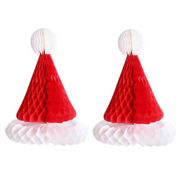 GOOHOCHY 2Pcs Paper Santa Table Decoration Honeycomb Design Red Christmas Hats For Family Holiday Hats