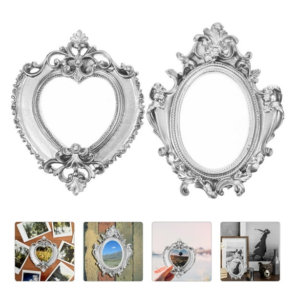 GOOHOCHY 2Pcs Photo Frame for Decoration Mini Silver Picture Frames Table Decor