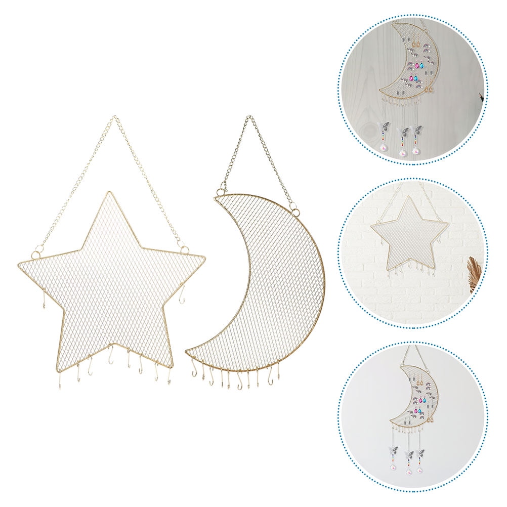 GOOHOCHY 2Pcs Star Shape Moon Shape Hanging Earring Holder Girls Jewelry Organizer Wall Mounted 11.8X5.3X0.2in
