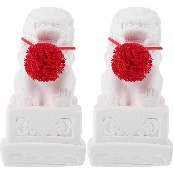 GOOHOCHY 2 Pack White Small Lion Sculpture Figurines, Animal Statues for Home Office Desk Shelf Tabletop Living Room Decor