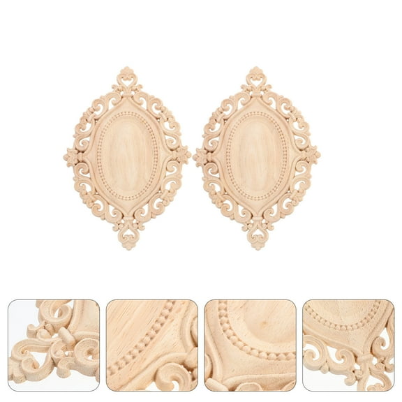 GOOHOCHY 2Pcs Wood Carved Onlays Appliques for Home Decor 8.65X5.89X0.24in