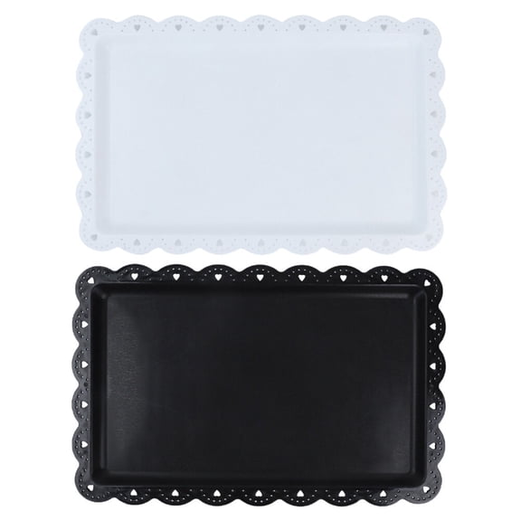 GOOHOCHY Set of 2 Certified Rectangular Cake Plates in White and Black for Picnic, Afternoon Tea, and Dessert Serving