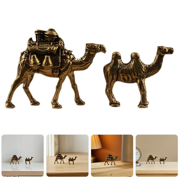 FUEENIRVA Travel Enthusiasts Brass Camel Figurines Golden 2Pcs 2.3x1.8x0.8in