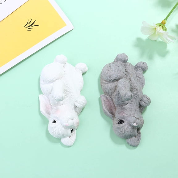 GOOHOCHY 2pcs Cartoon Rabbit Seamless Sticky Hooks Wall-mounted Coat and Hat Hook for Home Office (White+Grey)