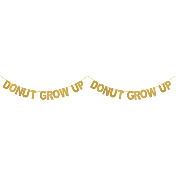 GOOHOCHY 2pcs DONUT GROW UP Gold Glitter Party Banner Birthday Party Bunting Donut Theme Party Decorations