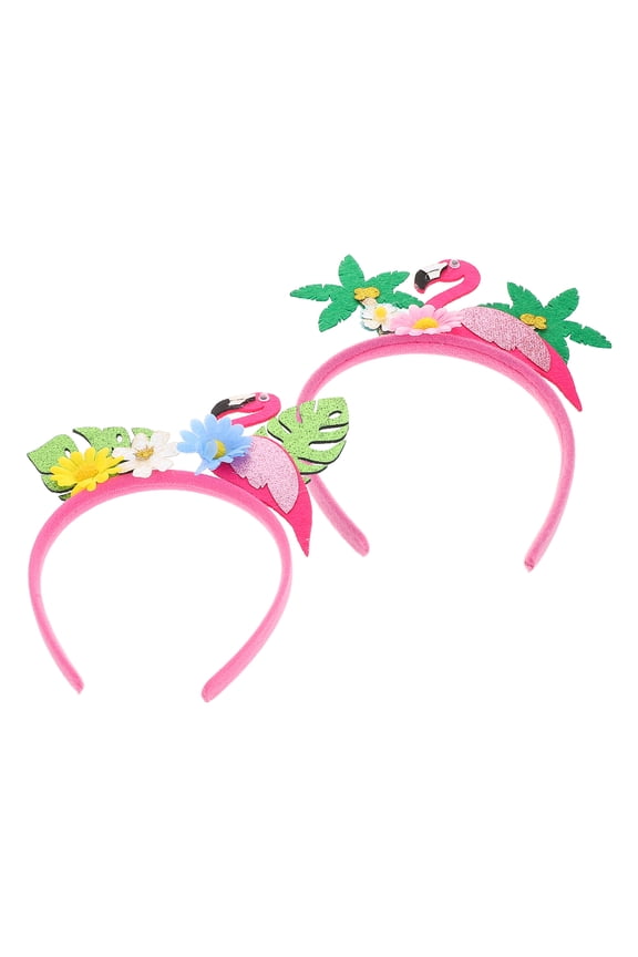 2pcs Hawaiian Flamingo Headband Set Cute Flamingo Palm Tree Hair Hoop For Women Tropical Theme Party Beach Wedding Summer Festival