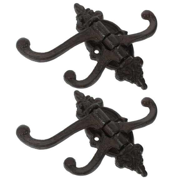 GOOHOCHY 2pcs Iron Art Hooks Wall Mounted Antique Iron Towel Coat Bag Hook with Swivel Arms