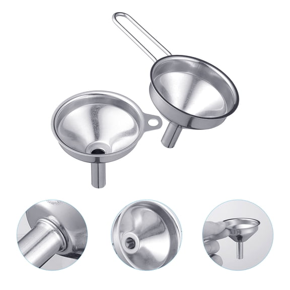GOOHOCHY 2-Pack Mini Metal Funnels for Oil and Liquid Dispensing, Wide Mouth Canning and Kitchen Pouring Tools