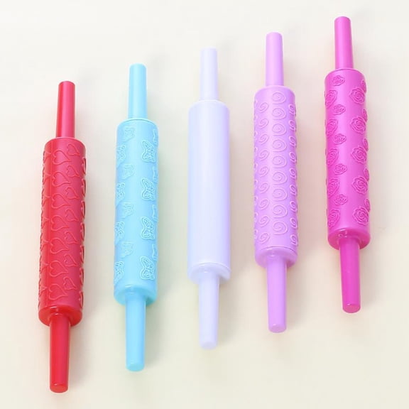 GOOHOCHY 2pcs Multifunctional Rolling Pin Plastic Embossed Rolling Pin Cake Embossing Roller Fondant Decorating Dumpling Utensils for DIY Kitchen (Rose Red + White)