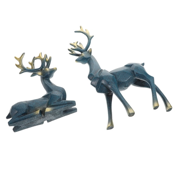 GOOHOCHY 2pcs Resin Deer Figurines Set, Sitting and Standing Reindeer Statues for Living Room, TV Cabinet, Wine Cabinet Home Decor