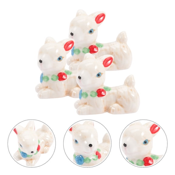 GOOHOCHY 3 Pcs Decoration Ceramic Rabbit Ornament Unique Pattern Small Statue