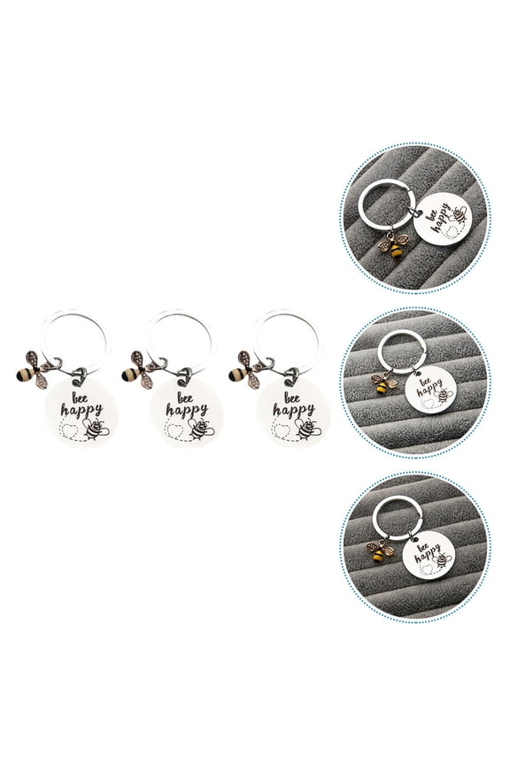 3 Pcs Key Hanging Prop Rings Pendant Bee Decorative Chain Silver