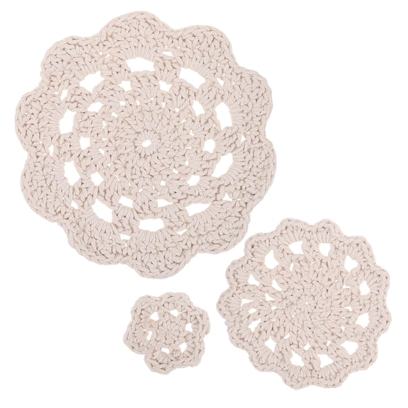 GOOHOCHY 3 Pcs Nordic Cotton Rope Coaster 9.50X9.00X1.50CM Beige