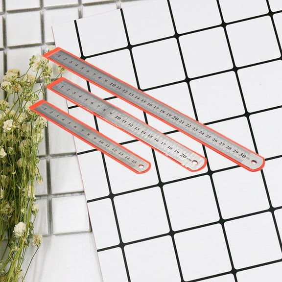 GOOHOCHY  3 Pcs Stainless Steel Ruler Teacher Convenient Carrying