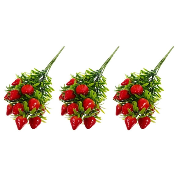 GOOHOCHY  3 Pcs Stem Simulation Strawberry Bouquet Fake Fruit Branch Artificial Child