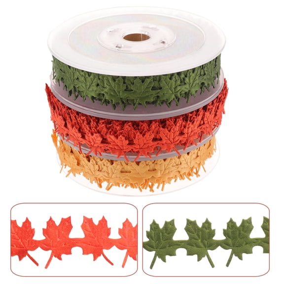ADDHAT Leaf Ribbon Trim Rope Orange Polyester 3 Rolls