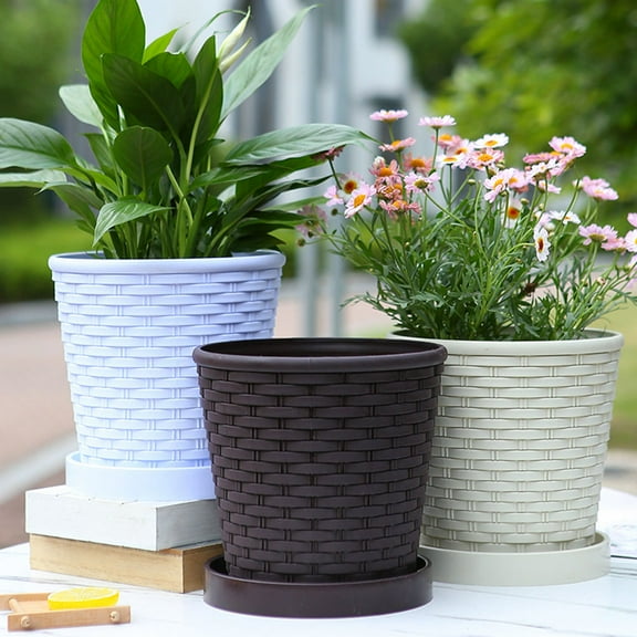 GOOHOCHY 3-Pack Resin Flower Pots Set for Indoor Outdoor Garden Decor